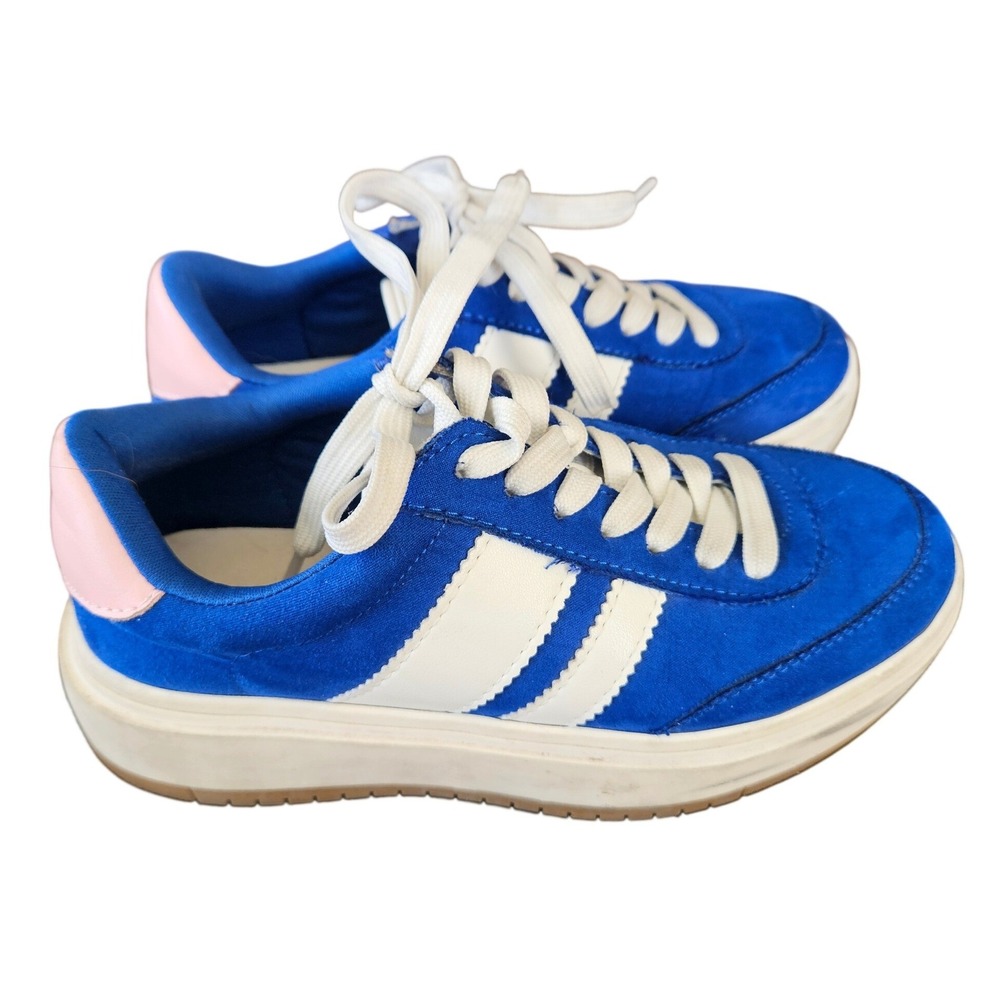 Madden Girl Blue Chunky Platform Sneakers White Stripes Pink Heel Womens 6M Bold